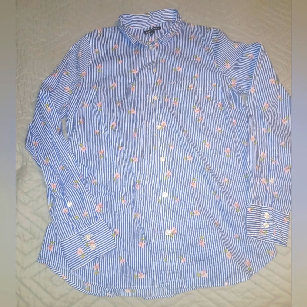 J. Crew Mercantile Striped w/ Floral Shirt Sz Small EUC